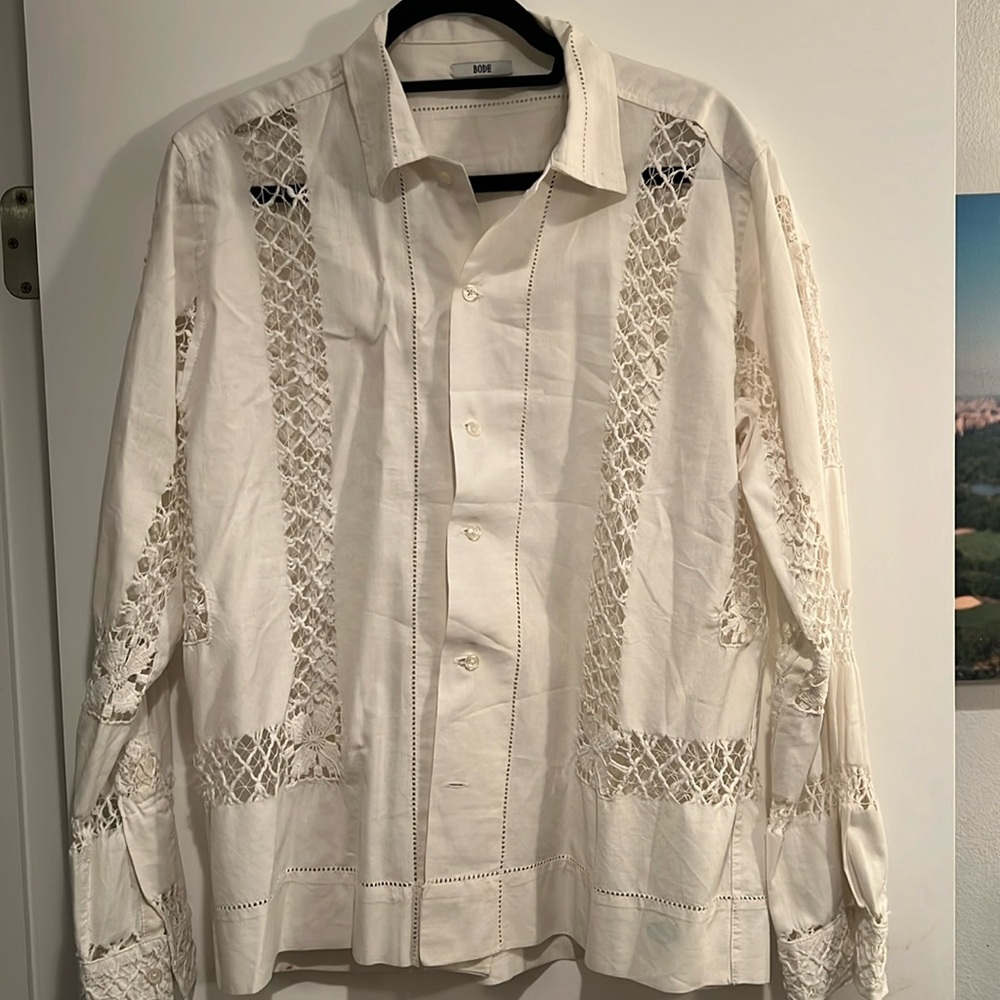Bode Sheer Lace Tablecloth Shirt